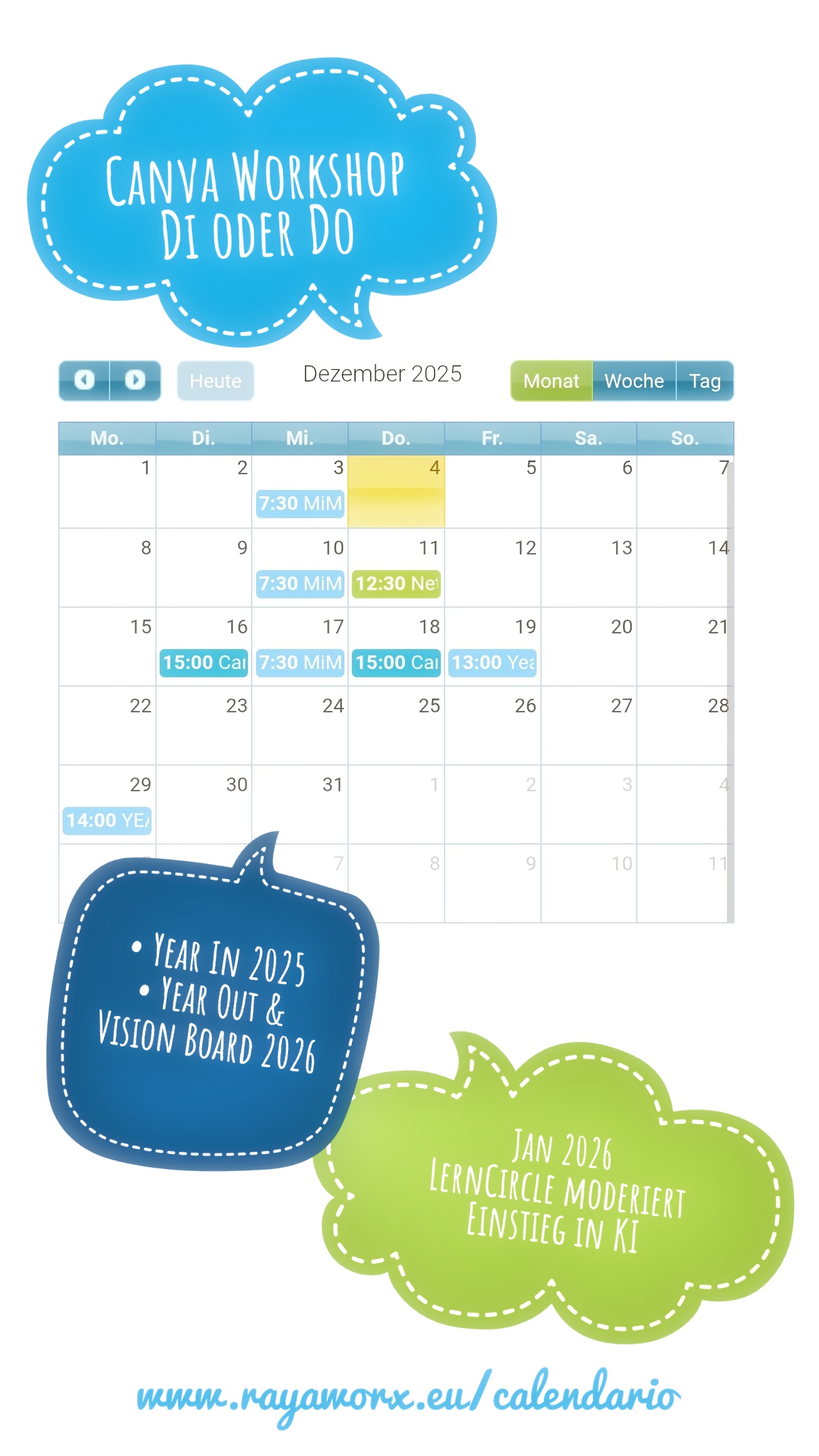 Lernen mit DoSchu: Termine Canva, Jahresrückblick, Jahresplanung, LernCircle KI